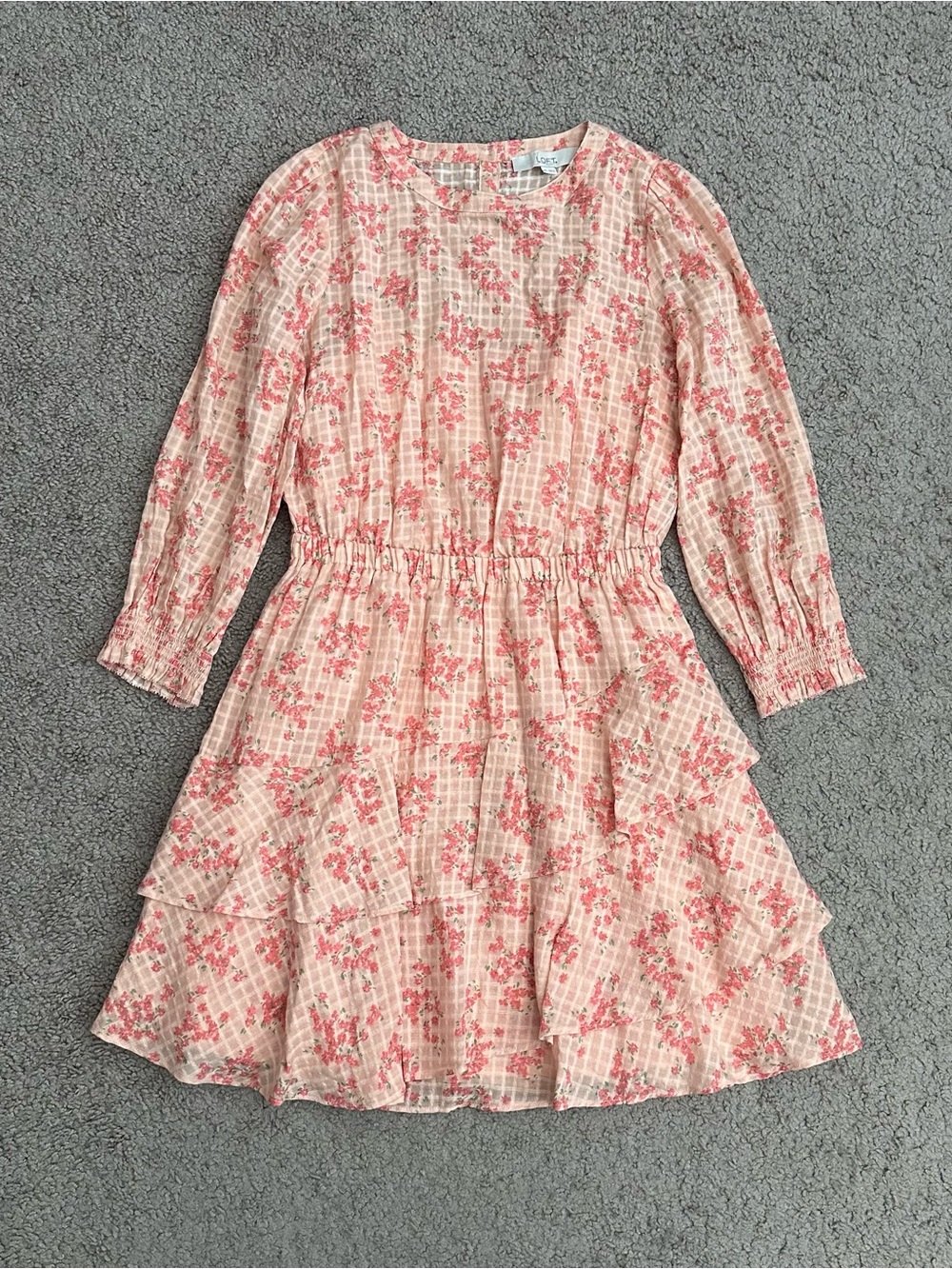 Loft Floral Tiered Ruffled Long Sleeve Dress Womens XS